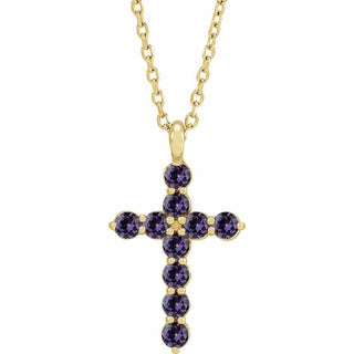 14K Yellow Natural Alexandrite Cross 16-18" Necklace
