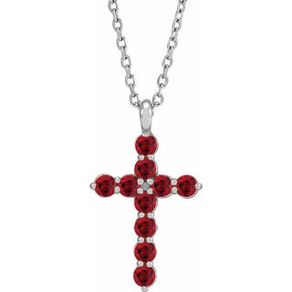 Sterling Silver Natural Ruby Cross 16-18" Necklace