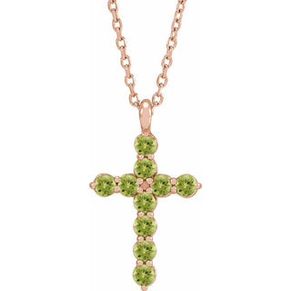 14K Rose Natural Peridot Cross 16-18" Necklace
