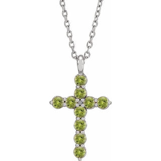 Sterling Silver Natural Peridot Cross 16-18" Necklace
