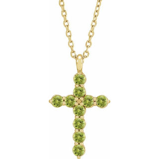 14K Yellow Natural Peridot Cross 16-18" Necklace