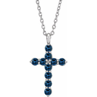 14K White Lab-Grown Blue Sapphire 16-18" Necklace