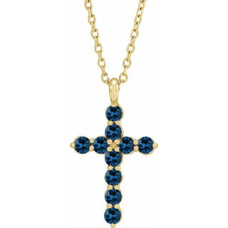 14K Yellow Natural Blue Sapphire Cross 16-18" Necklace