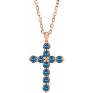 14K Rose Natural Blue Sapphire Cross 16-18" Necklace