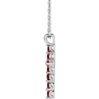 14K White Natural Mozambique Garnet Cross 16-18" Necklace