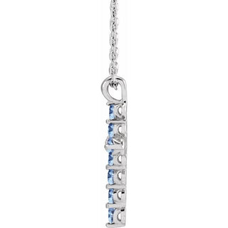 Sterling Silver Natural Aquamarine Cross 16-18" Necklace
