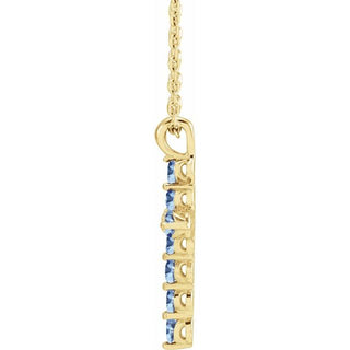 14K Yellow Natural Aquamarine Cross 16-18" Necklace

