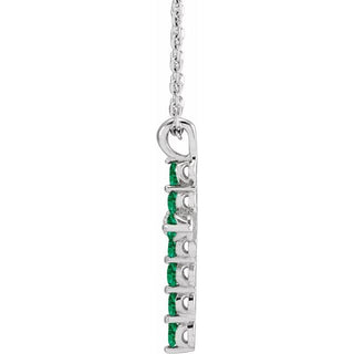 14K White Natural Emerald Cross 16-18" Necklace