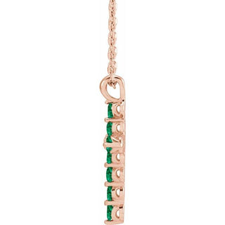 14K Rose Natural Emerald Cross 16-18" Necklace