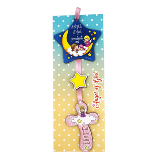 Baby's Wooden Crib Ornament with Cross for Girls