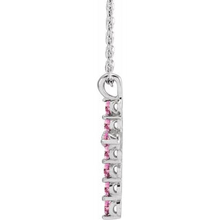 Sterling Silver Natural Pink Tourmaline Cross 16-18" Necklace