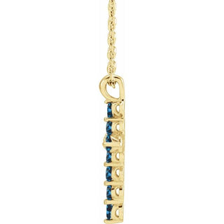 14K Yellow Natural Blue Zircon Cross 16-18" Necklace