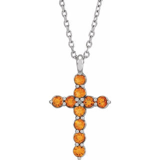 14K White Natural Citrine Cross 16-18" Necklace