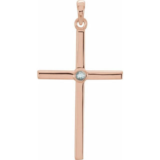 14K Rose Natural Aquamarine Cross Pendant