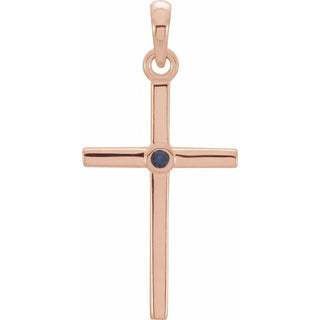 14K Rose Natural Blue Sapphire Cross Pendant
