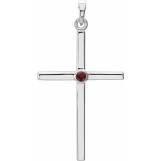 14K White Natural Mozambique Garnet Cross Pendant