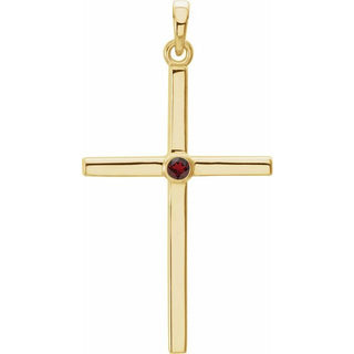 14K Yellow Natural Mozambique Garnet Cross Pendant