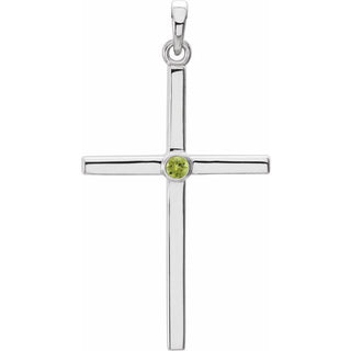 14K White Natural Peridot Cross Pendant