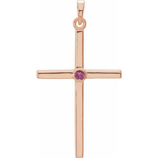 14K Rose Natural Pink Tourmaline Cross Pendant