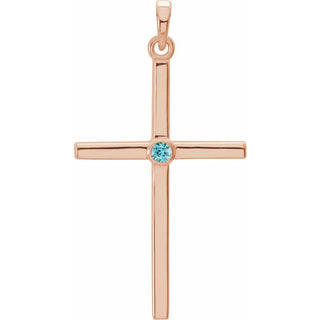14K Rose Natural Blue Zircon Cross Pendant