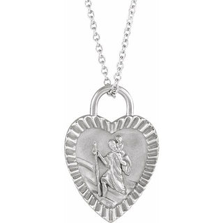 Sterling Silver Saint Christopher Heart Medal 16-18" Necklace