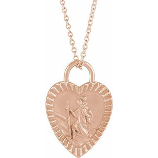 14K Rose Saint Christopher Heart Medal 16-18" Necklace
