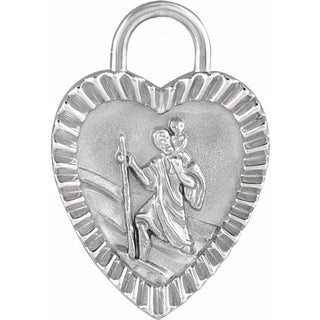 Sterling Silver Saint Christopher Heart Medal Pendant
