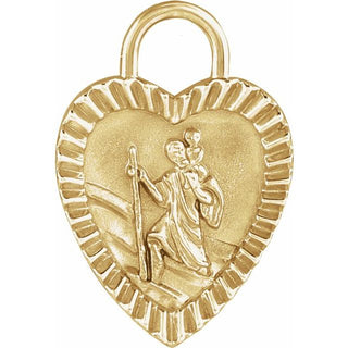 14K Yellow Saint Christopher Heart Medal Pendant