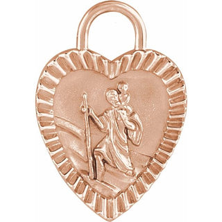 14K Rose Saint Christopher Heart Medal Pendant