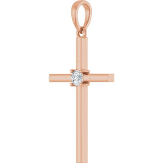 14K Rose 1/10 CT Natural Diamond Cross Pendant