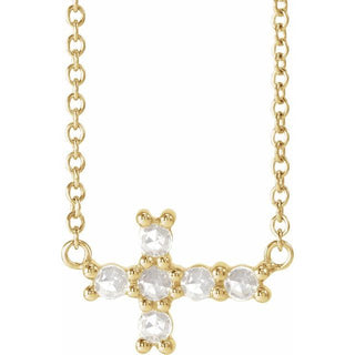 14K Yellow 1/8 CTW Rose-Cut Natural Diamond Sideways Cross 16-18" Necklace 