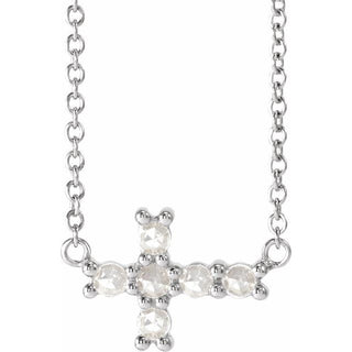 Platinum 1/8 CTW Rose-Cut Natural Diamond Sideways Cross 16-18" Necklace 