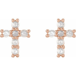 14K Rose 1/5 CTW Rose-Cut Natural Diamond Cross Earings
