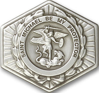 Silver Finish Saint Michael the Archangel Visor Clip