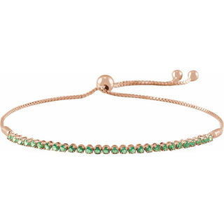 14K Rose Natural Emerald Adjustable 9 1/2" Bolo Bracelet