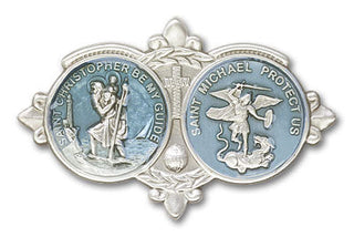 Silver Finish St Christopher St Michael Visor Clip