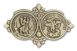 Gold Finish St Christopher St Michael Visor Clip