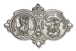 Silver Finish St Christopher St Michael Visor Clip