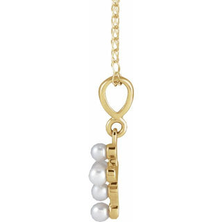 14K Yellow Cultured White Seed Pearl Youth Cross 16" Necklace