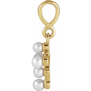 14K Yellow Cultured White Seed Pearl Youth Cross Pendant
