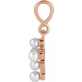 14K Rose Cultured White Seed Pearl Youth Cross Pendant