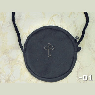 6-Pack - Black Round Rosary/Pyx Case- 4" x 3-1/2"