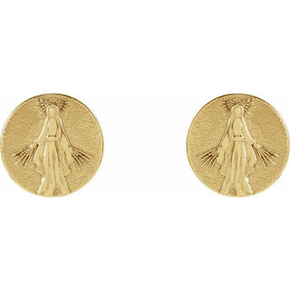 14K Yellow Tiny Miraculous Medal Stud Earrings