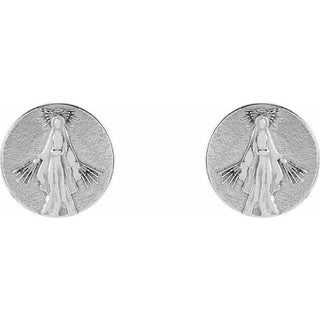 Platinum Tiny Miraculous Medal Stud Earrings