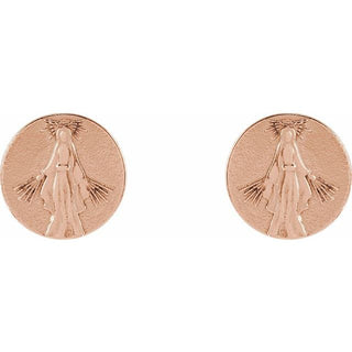 14K Rose Tiny Miraculous Medal Stud Earrings