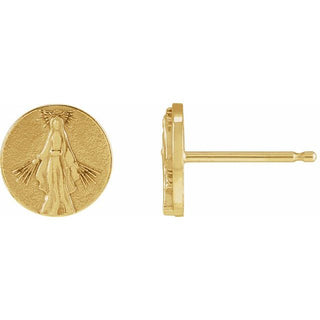 14K Yellow Tiny Miraculous Medal Stud Earring