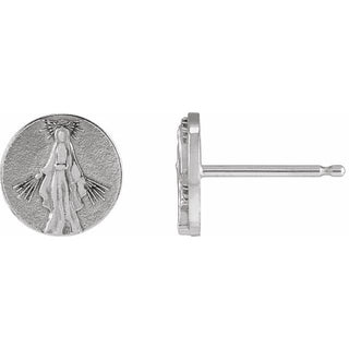Platinum Tiny Miraculous Medal Stud Earring
