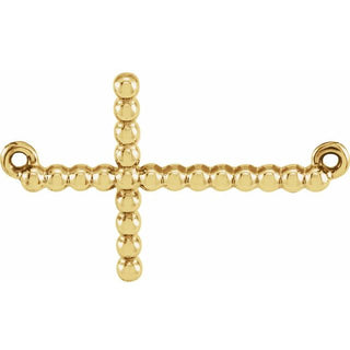 14K Yellow 19.5x12.1 mm Sideways Beaded Cross Necklace Center