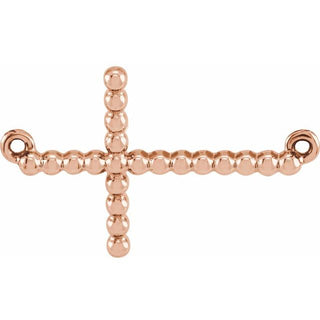14K Rose 19.5x12.1 mm Sideways Beaded Cross Necklace Center