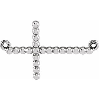 14K White 19.5x12.1 mm Sideways Beaded Cross Necklace Center